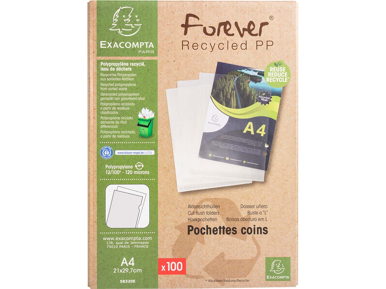 100 Exacompta Sichthüllen "Forever" Recycling-PP, DIN A4, 120µ, genarbt 100 Exacompta Sichthüllen "Forever" Recycling-PP, DIN A4, 120µ, genarbt