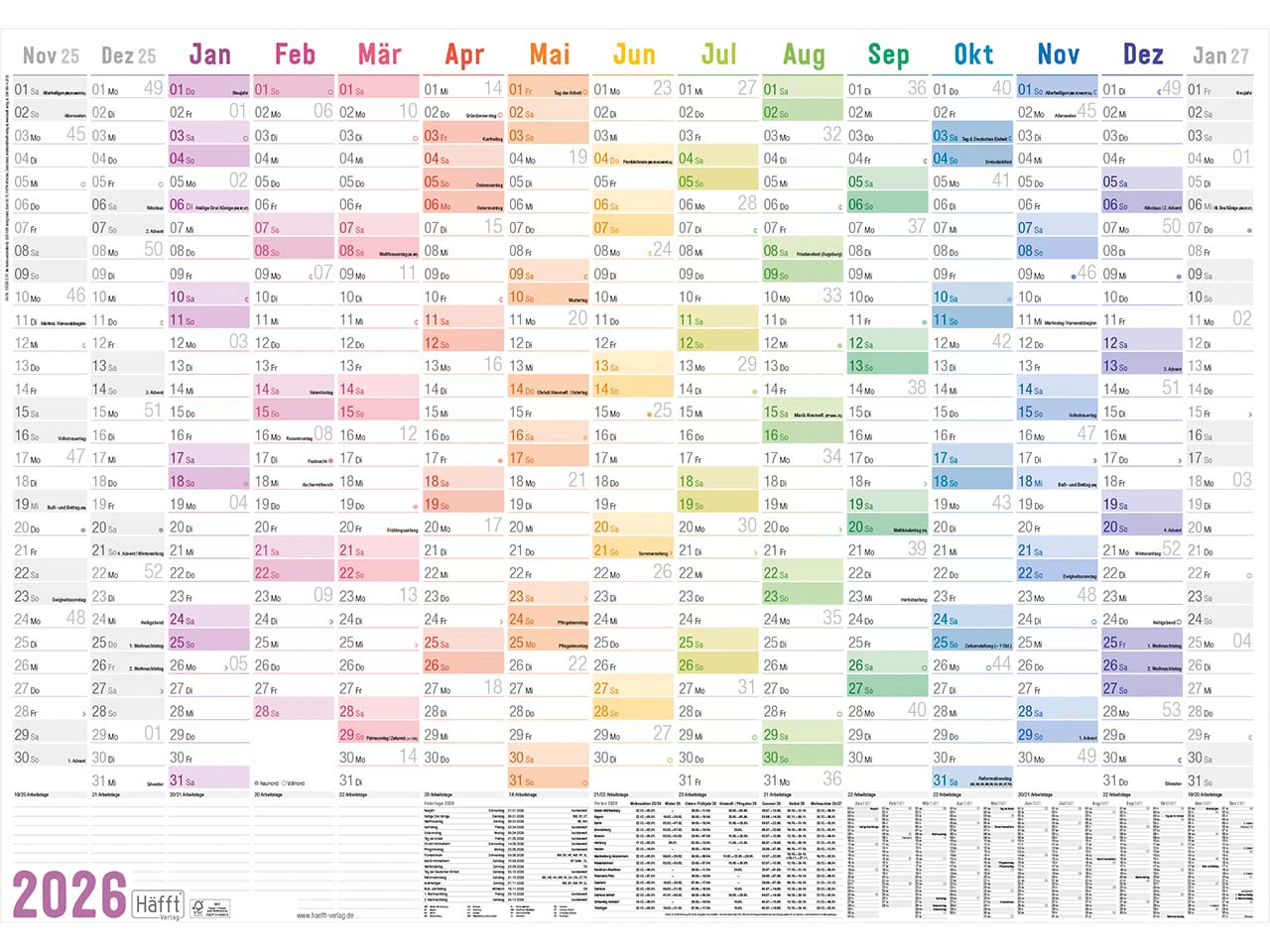 Häfft Wandkalender 2026 DIN A1+, Rainbow