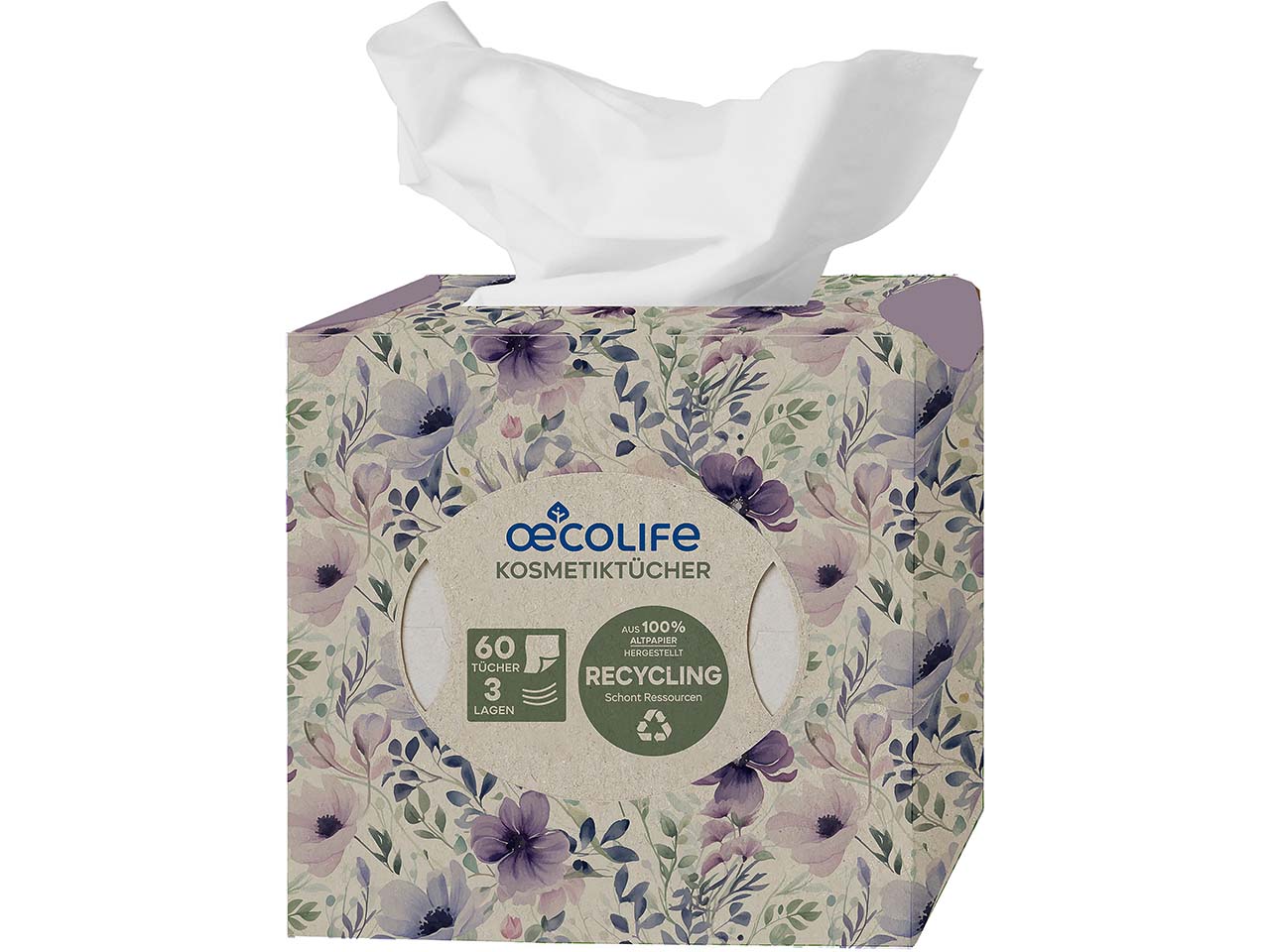 oecolife Kosmetiktücher "Recycling" in gemusterter Box