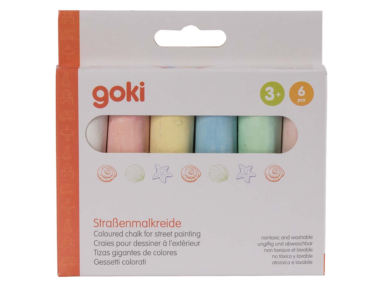 6 Straßenmalkreiden rund in einer Pappschachtel