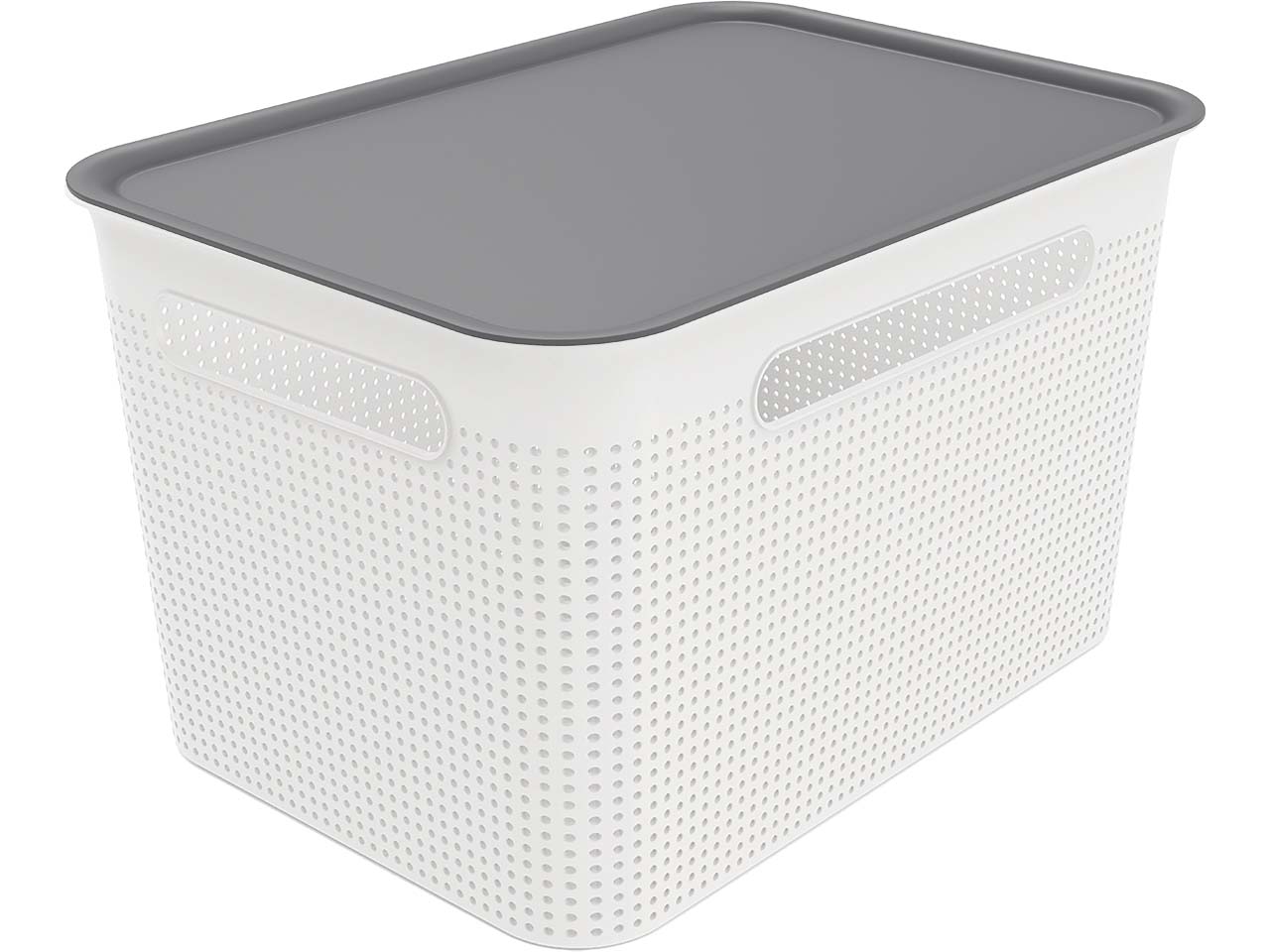 rotho Aufbewahrungskorb "BRISEN" weiß, mit Deckel grau, aus Recyclingkunststoff, 16 l