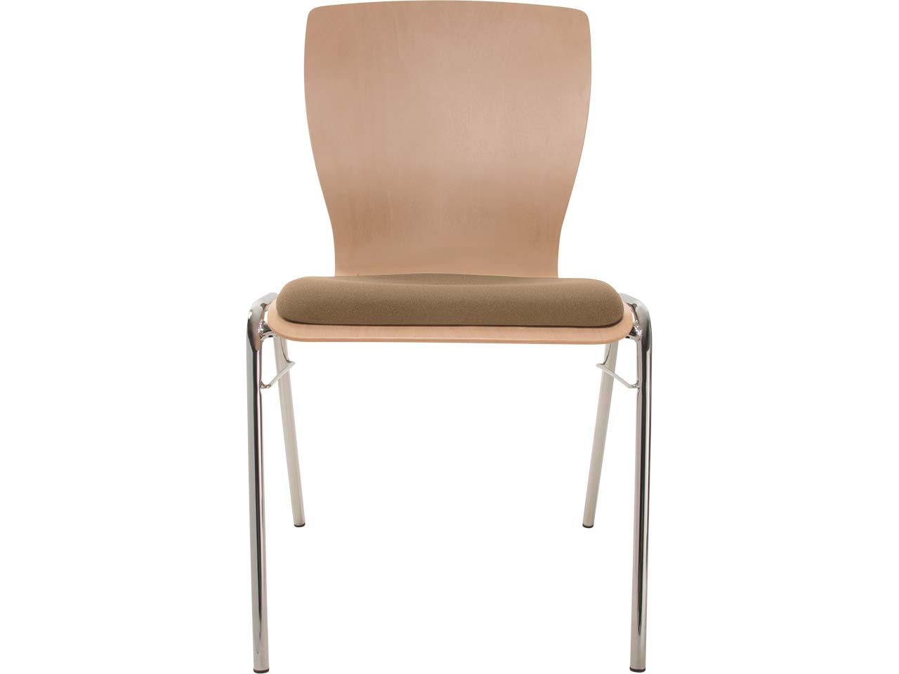 Besucherstuhl "A29" Buche, Gestell verchromt, Steg, Sitzpolster braun