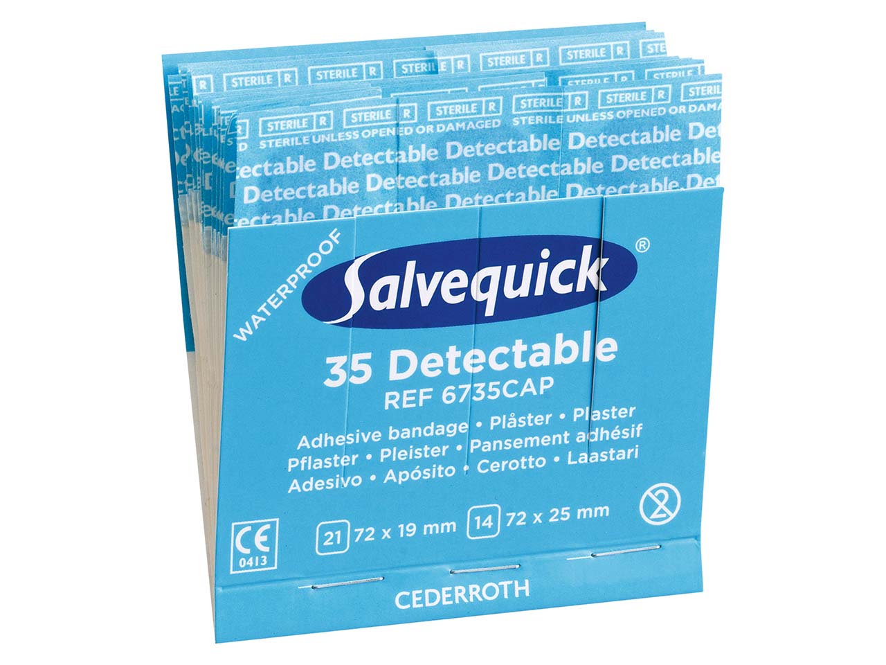 35 Stk. Salvequick detektierbare Pflaster "REF 6735CAP" wasserabweisend 7,2x1,9/2,5cm