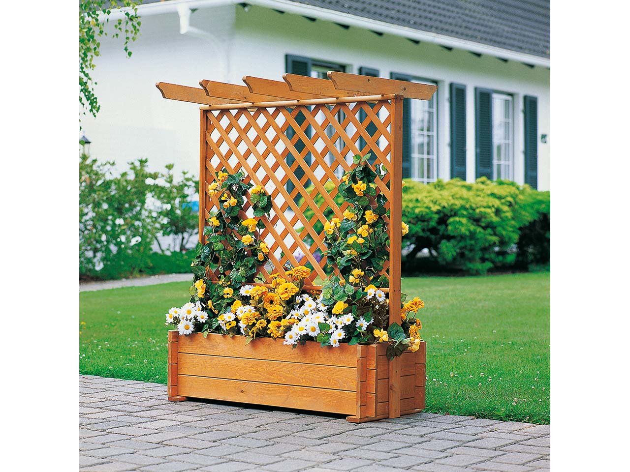 Blumenkasten mit Rankgitter und Pergola, B 112 x T 65 x H 140 cm