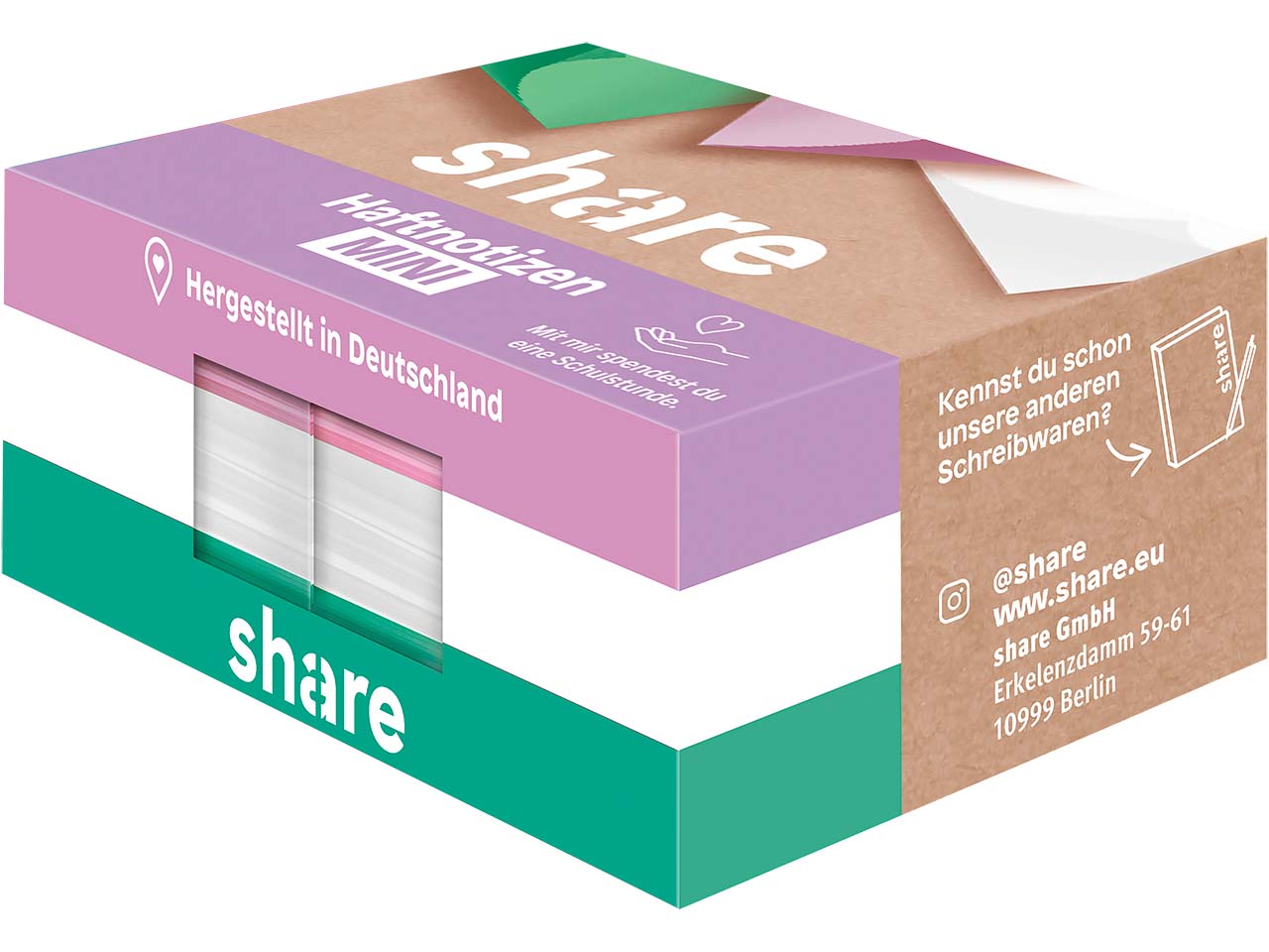 share Haftnotizen 50 x 40 mm, 4 x 100 Blatt, farbig sortiert