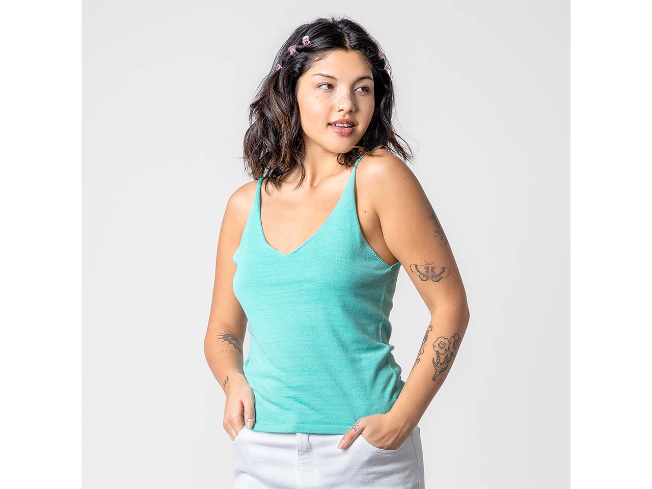 trueStory Bio-Damen-Stricktop 'FIANNA' mit V-Ausschnitt, light blue, Gr. S