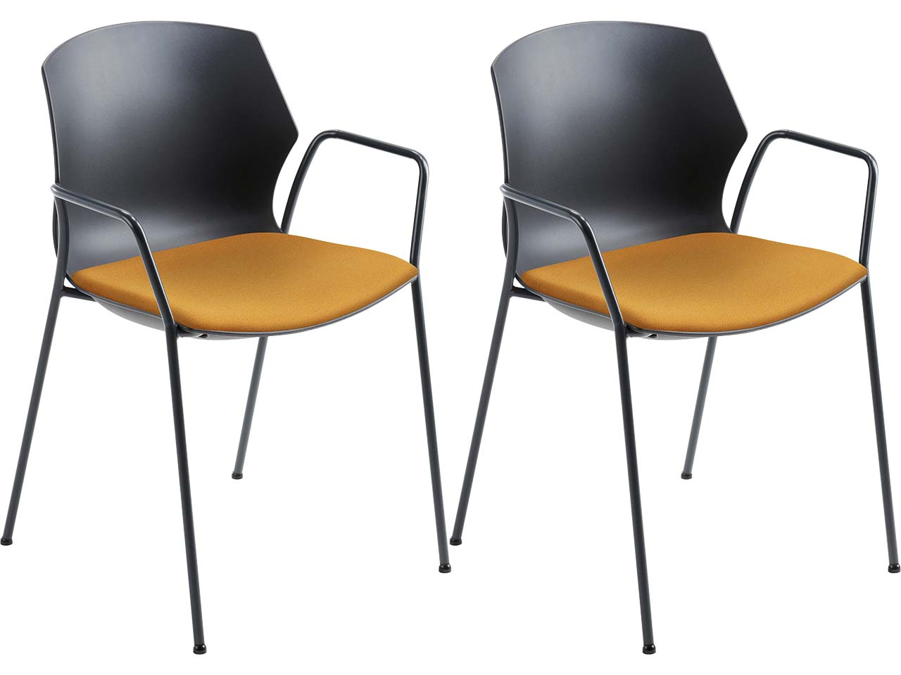 2x Besucherstuhl "2511" schwarz, mit Armlehnen, gelb