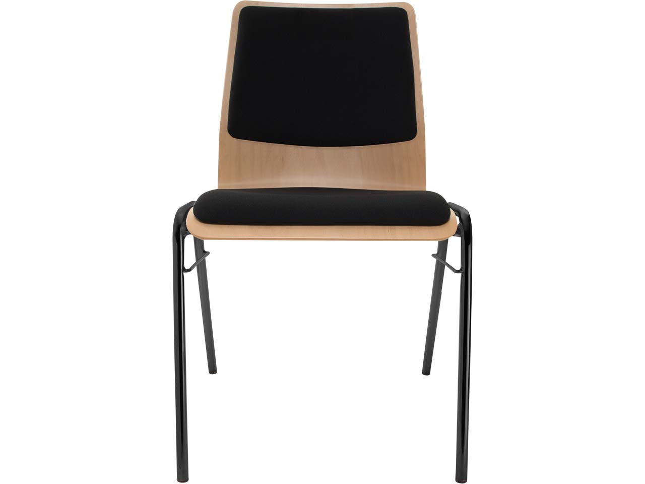 Besucherstuhl "A1" Buche lackiert, Gestell schwarz, Steg, Sitz- und Rückenpolster schwarz
