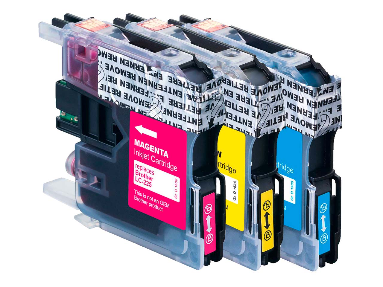 memo Tintenpatronen ersetzt Brother LC-225C/M/Y cyan, magenta, gelb, 3er-Set