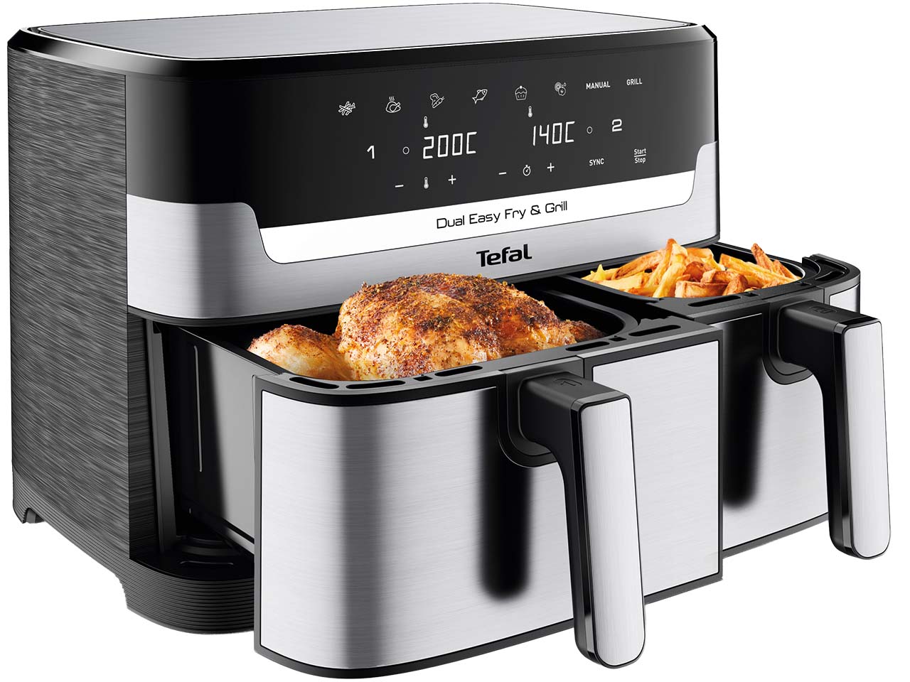 Tefal Heißluftfritteuse "Dual Easy Fry & Grill EY905D", silber/schwarz