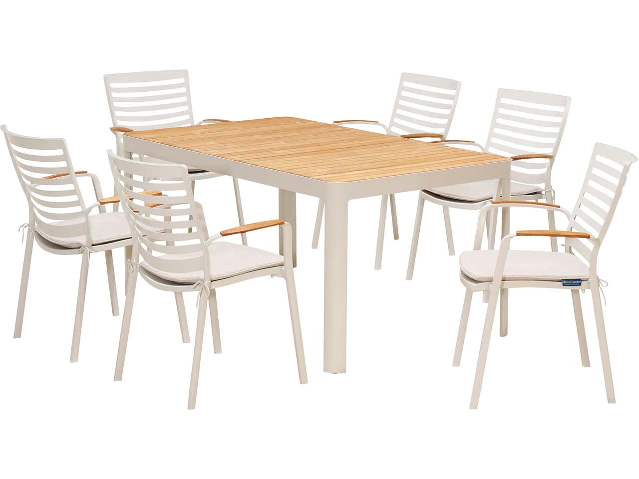 Gartenmöbel-Set "Portals" 6 Stühle, 1 Tisch 161 x 95, ecru