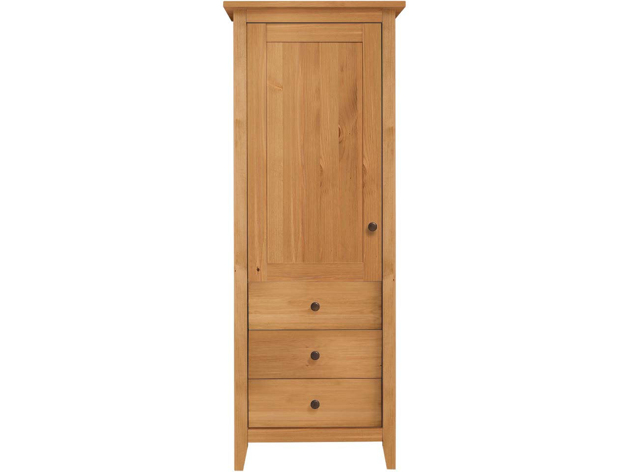 Highboard "Solvita" schmal, Holztür, 3 SL, B 58 x T 40 cm x H 150 cm, Kiefer gelaugt