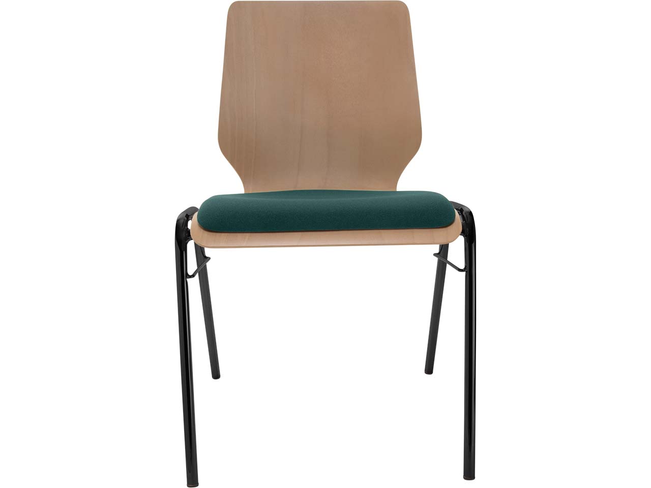 Besucherstuhl "A2" Buche, Gestell schwarz, Steg, Sitzpolster dunkelgrün