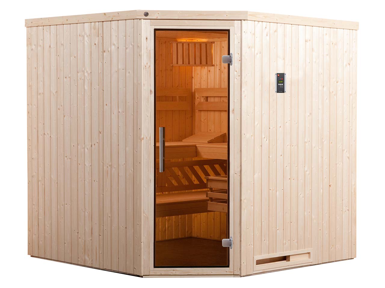 weka Elementsauna "Varberg 3" mit Glastür, Leuchtenset, 7,5 kW Saunaofen "Klassik"