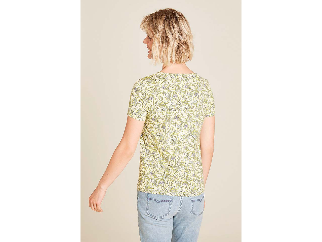 tranquillo Bio-Damen-T-Shirt mit abgesetztem V-Ausschnitt, summer leafs, Gr. S