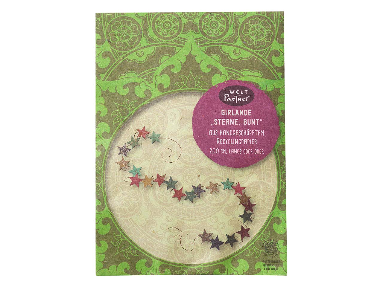 Weltpartner Girlande "Sterne" aus handgeschöpftem Recyclingpapier, bunt