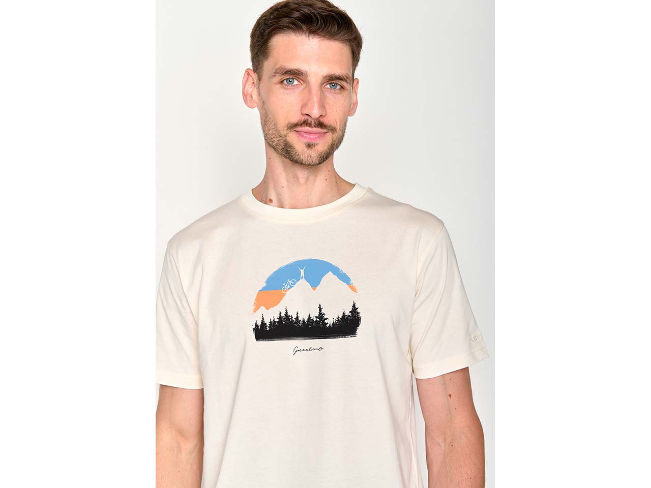 GREENBOMB Bio-Herren-T-Shirt "Forest Happy" mit Rundhalsausschnitt, creme white, Gr. M