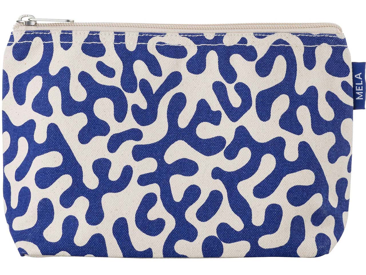 MELA Kosmetiktasche aus Bio-Baumwoll-Canvas 20 x 15 cm, greige/blue coral print