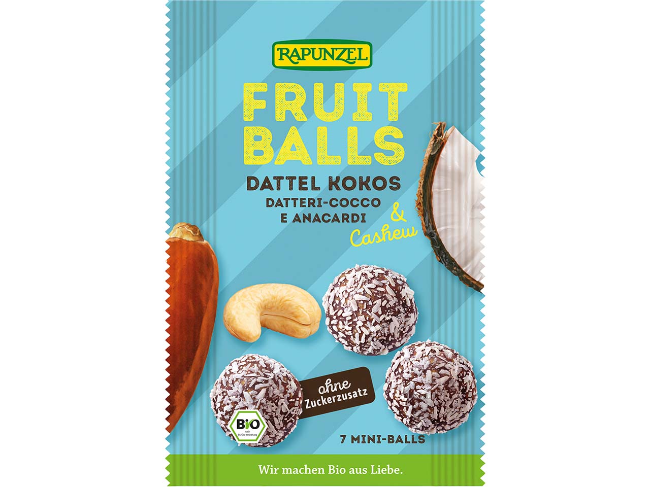 RAPUNZEL Bio-Fruchtkugeln Dattel-Kokos & Cashew, Fruit Balls, 49 g