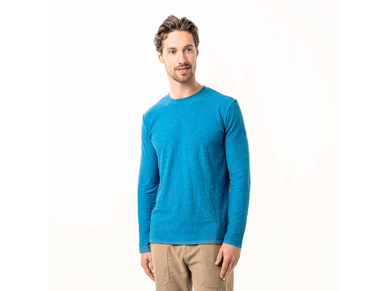 Living Crafts Bio-Herren-Langarmshirt 'YADEN' mit Rundhalsausschnitt, fjord, Gr. XL