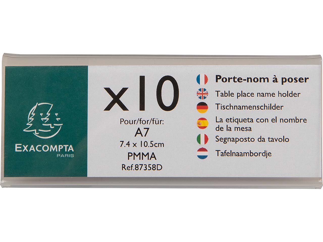 10er Pack Exacompta Tischnamensschilder "Exacryl" horizontal, aus PMMA, DIN A7 quer 10er Pack Exacompta Tischnamensschilder "Exacryl" horizontal, aus PMMA, DIN A7 quer