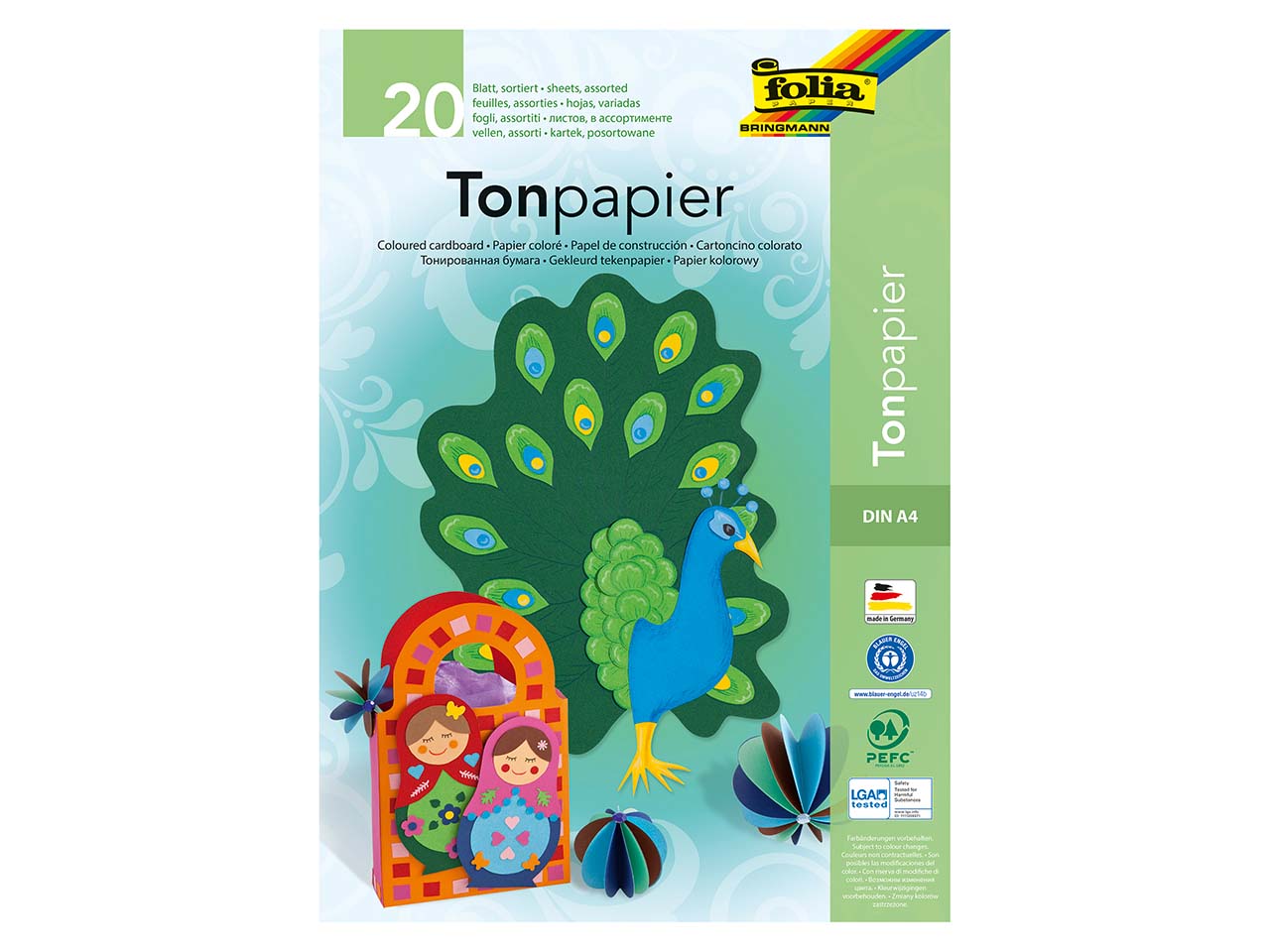 folia Tonpapier, DIN A4, sortierte Farben, 20 Blatt