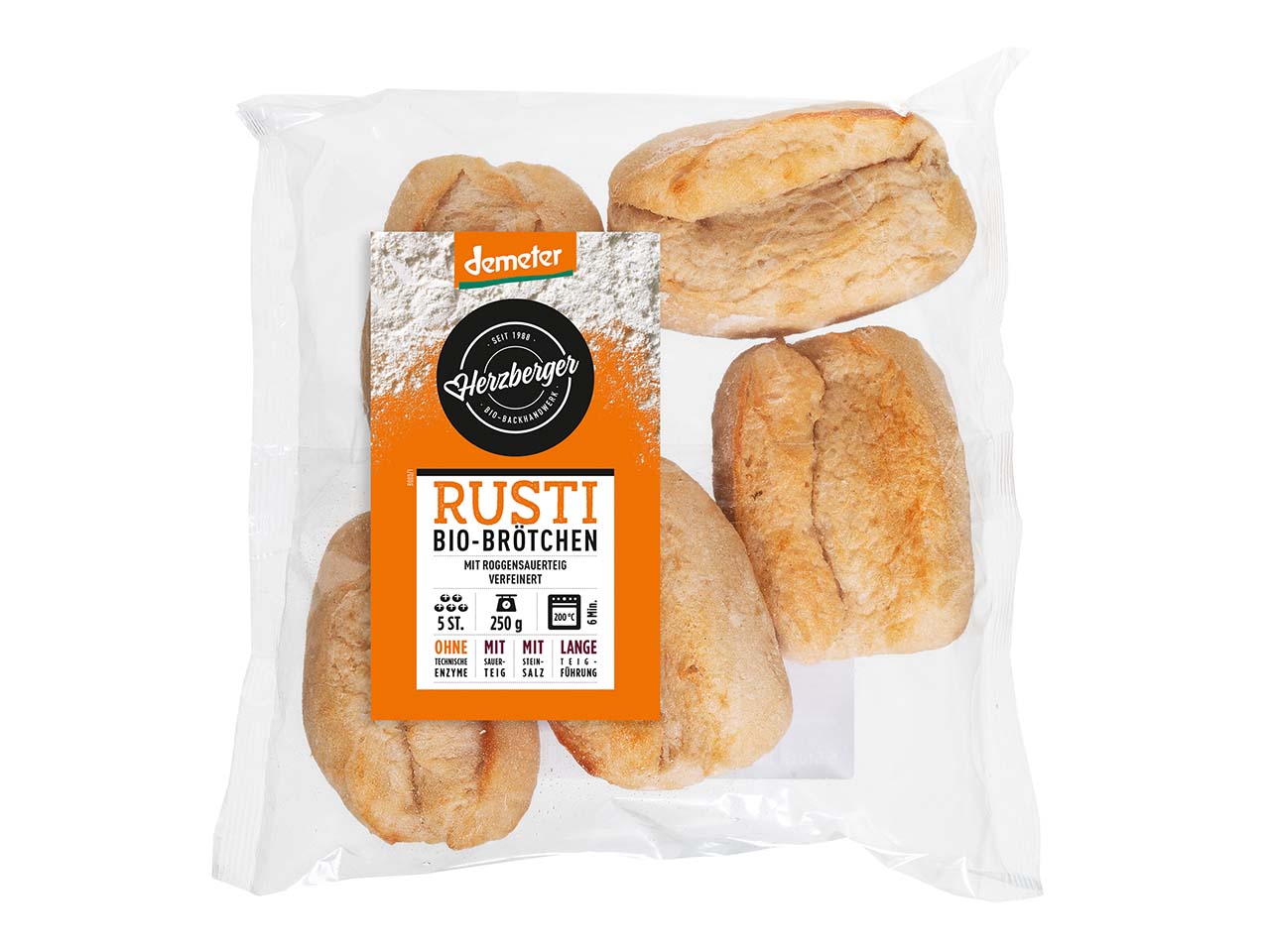 Herzberger Bio-Weizenbrötchen 'Rusti' zum Aufbacken, 5er-Pack, 250 g