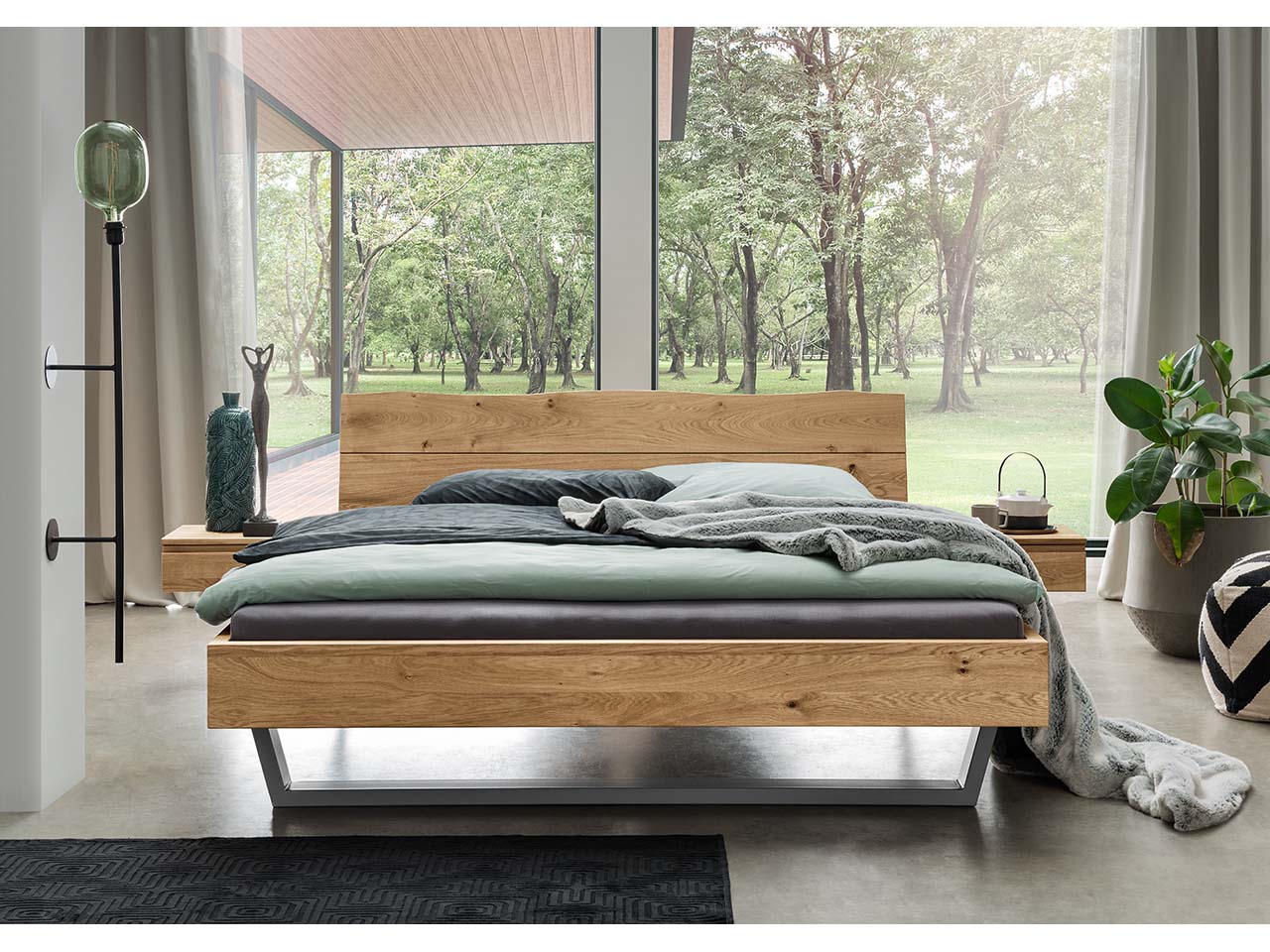 Forestales Massivholzbett "Redwood" 160 x 200 cm, Kopfteil V, Eiche