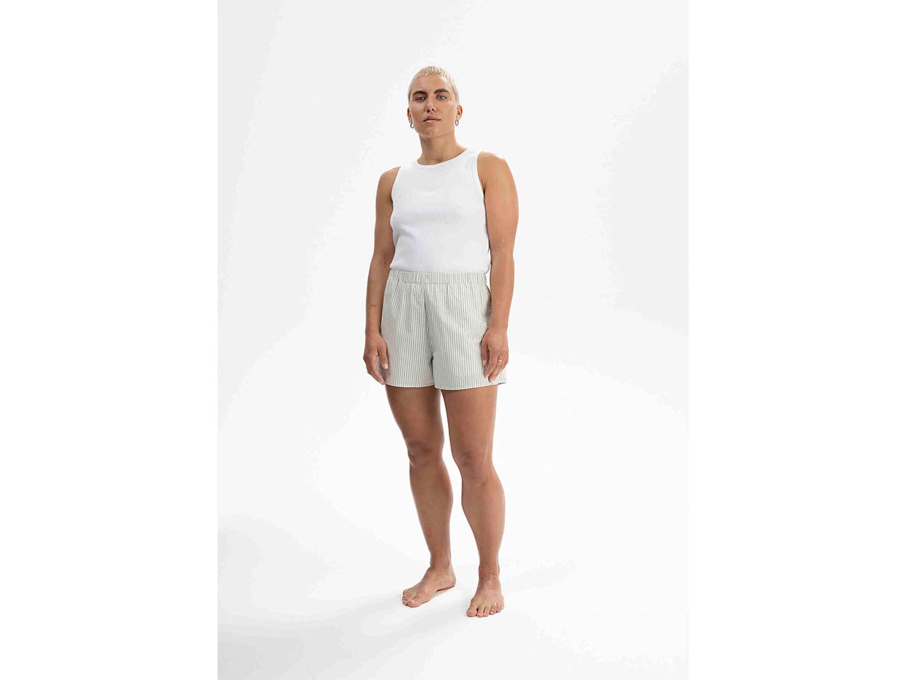 MELA Bio-Damen-Pyjamashort "VANIKA" aus Perkal, thymian/naturweiß, Gr. S