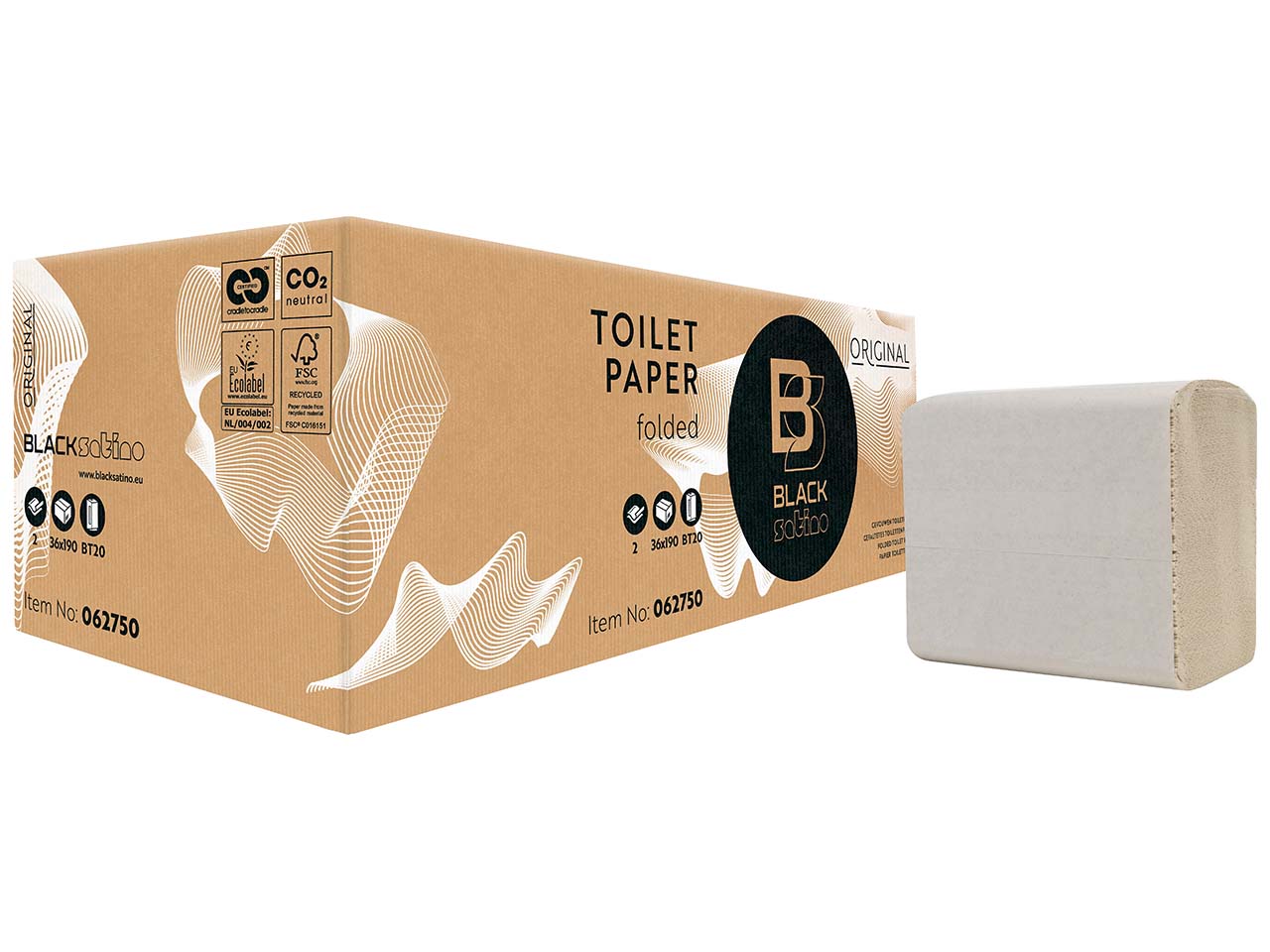 BlackSatino gefaltetes Toilettenpapier, 10 x 24 cm, 36 x 190 Blatt