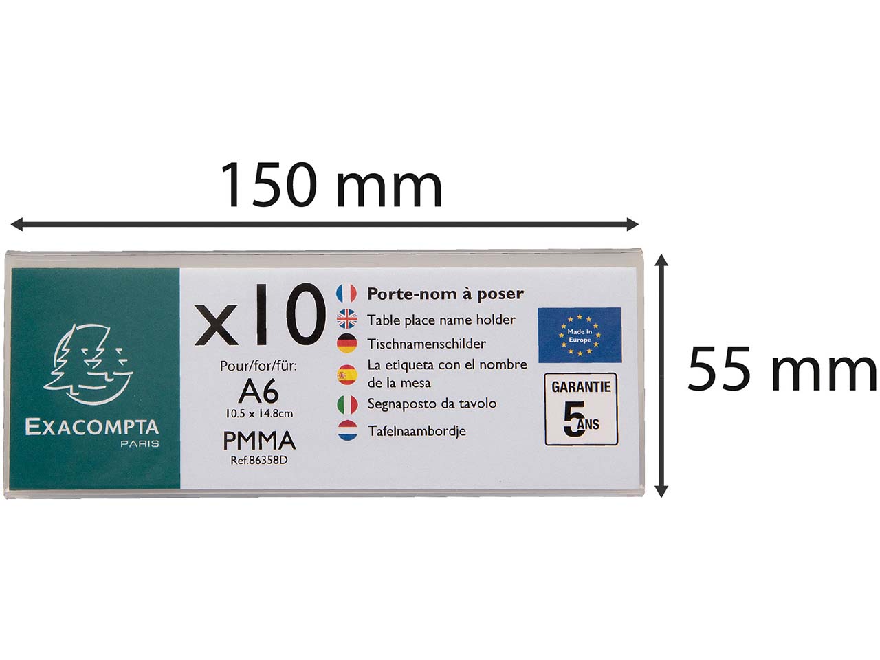 10er Pack Exacompta Tischnamensschilder "Exacryl" horizontal, aus PMMA, DIN A6 quer 10er Pack Exacompta Tischnamensschilder "Exacryl" horizontal, aus PMMA, DIN A6 quer