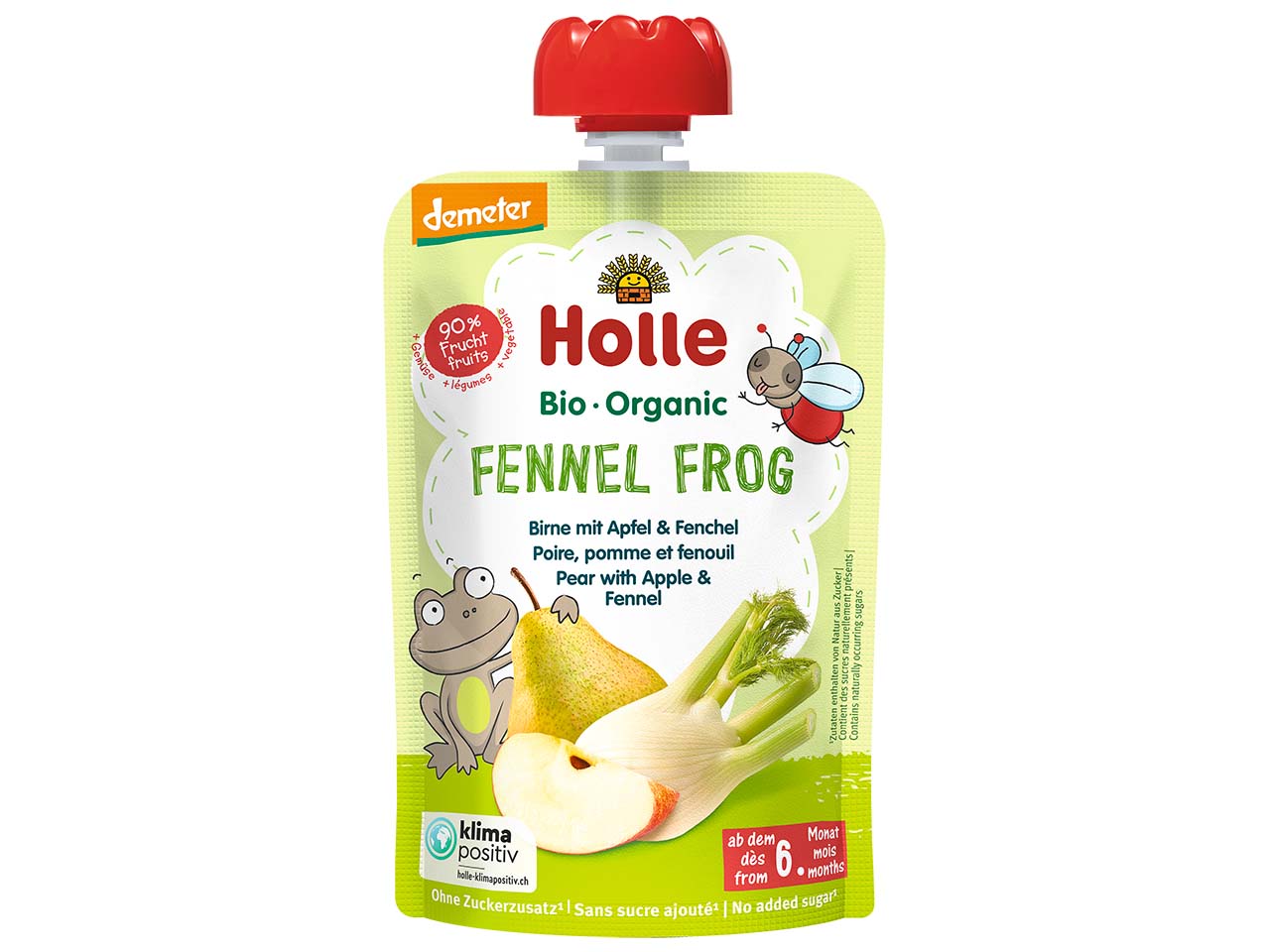 Holle Quetschie Bio-Fruchtmus "Birne, Apfel, Fenchel", Fennel Frog, ab 6. Monat, 100 g