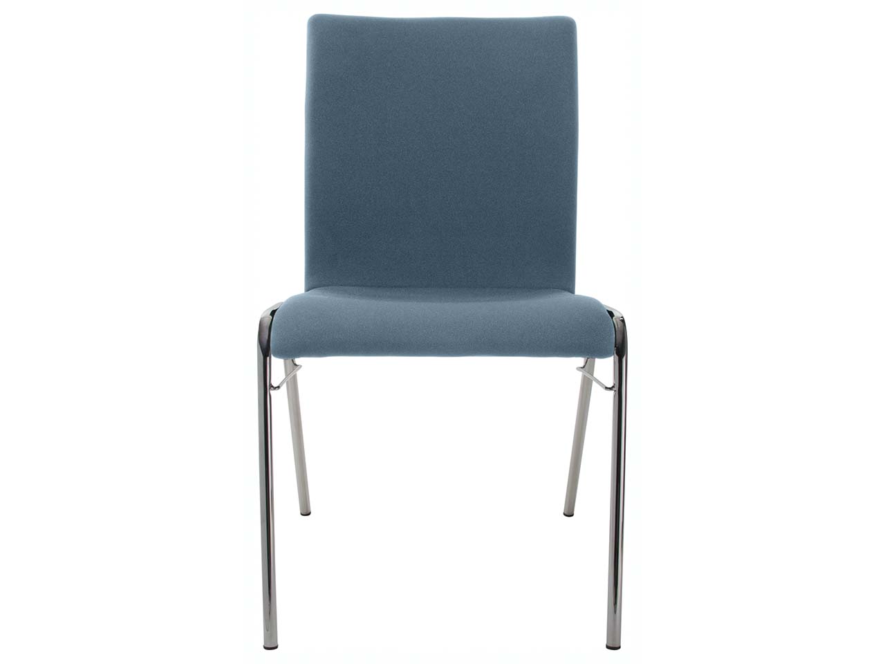 Besucherstuhl 'A45' Buche, Gestell verchromt, Steg, Vollpolster stahlblau