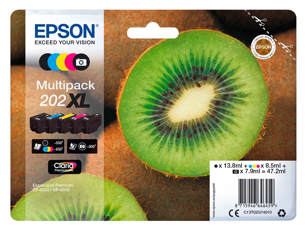 Epson 5er Set Tintenpatronen 202XL schwarz, cyan, magenta, gelb, photo schwarz