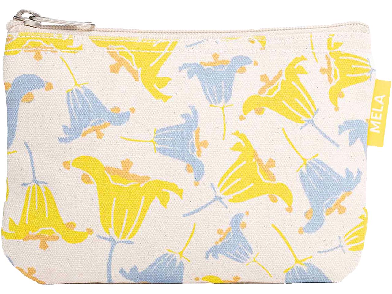 MELA Kosmetiktasche aus Bio-Baumwoll-Canvas 18 x 12 cm, greige/bellflower print