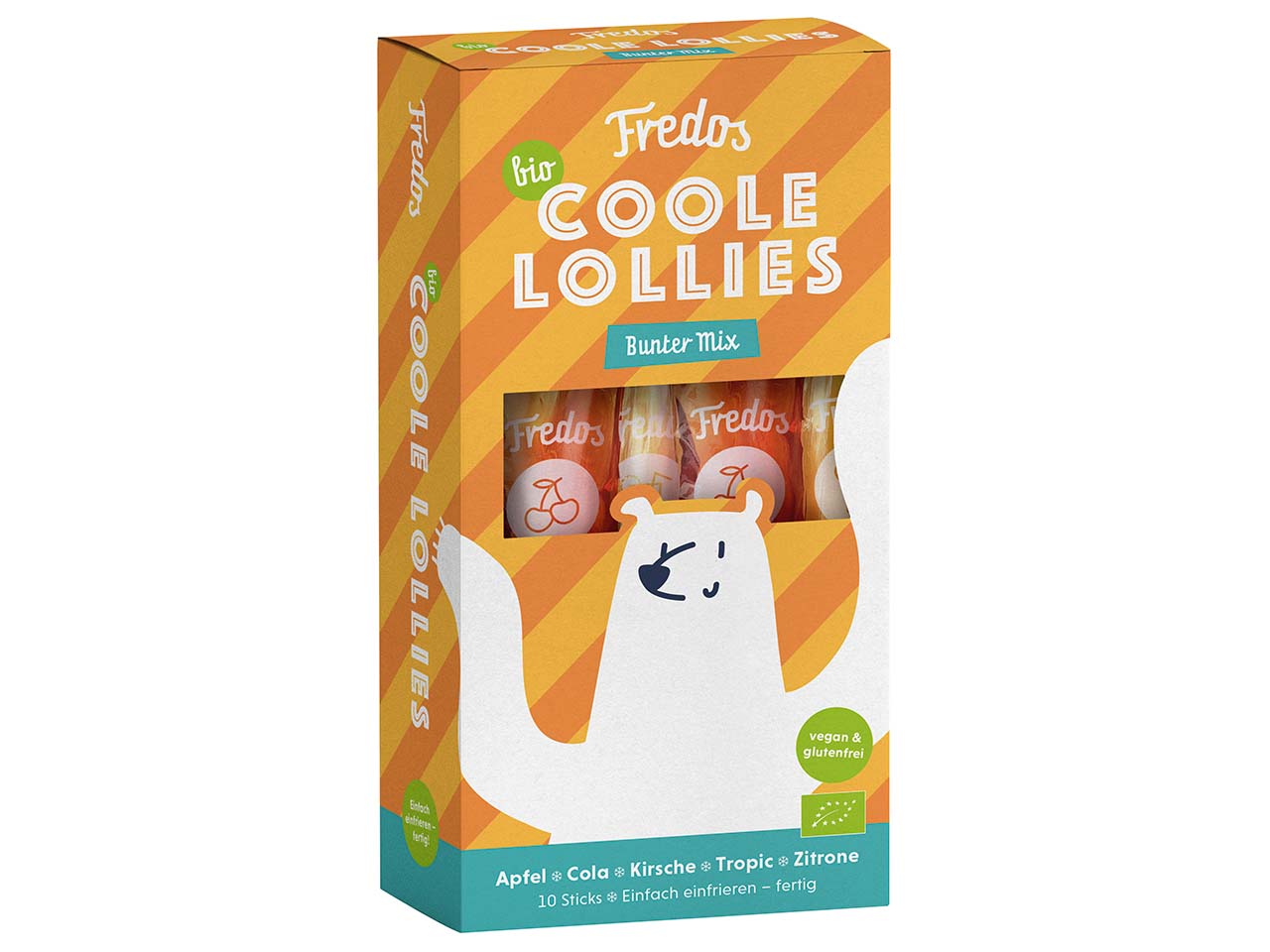 Fredos Bio-Wassereis 'Coole Lollies', bunter Mix, 10 x 30 ml