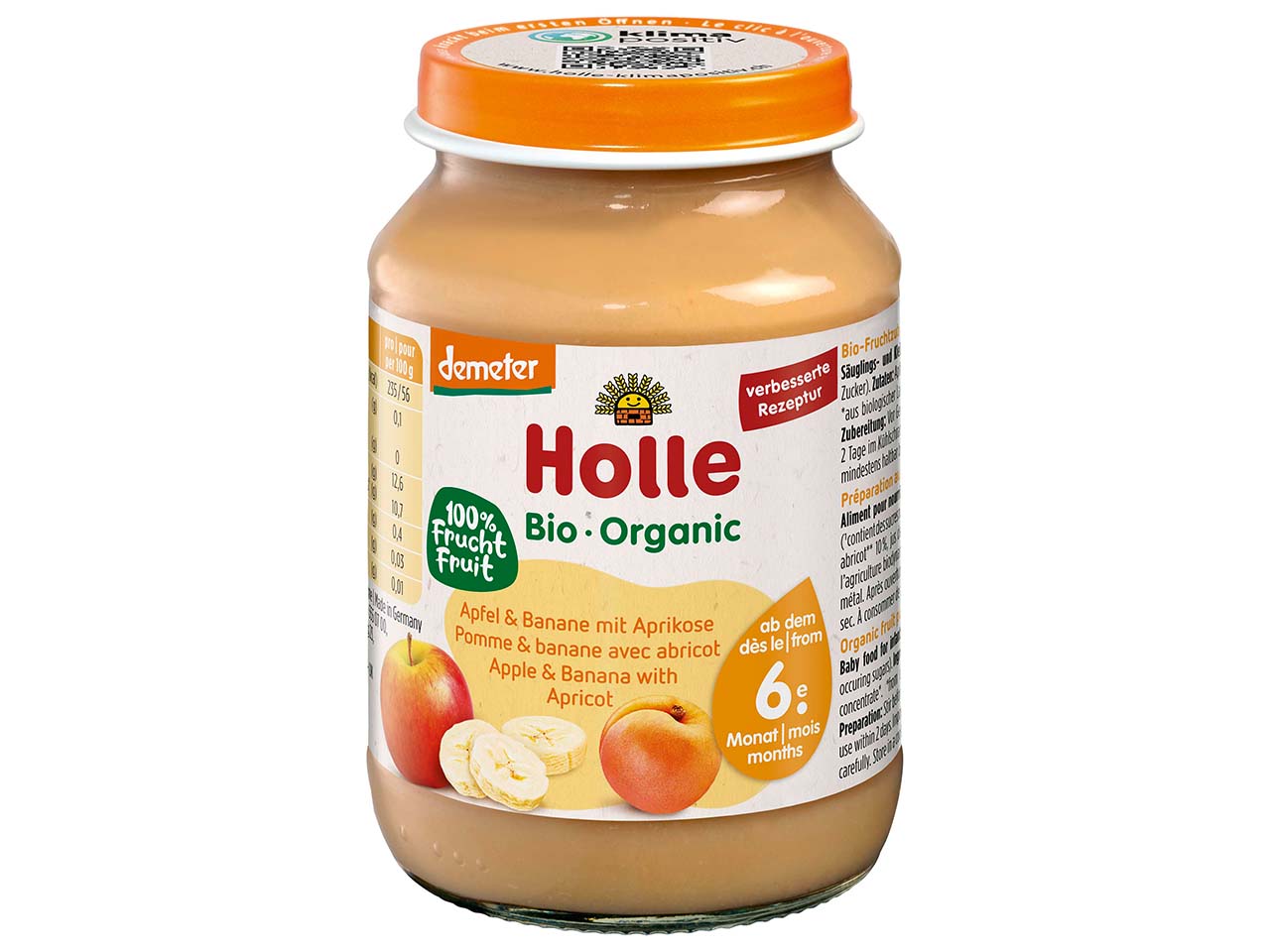 Holle Bio-Apfel & Banane mit Aprikose, ab 6. Monat, Beikost, 190 g