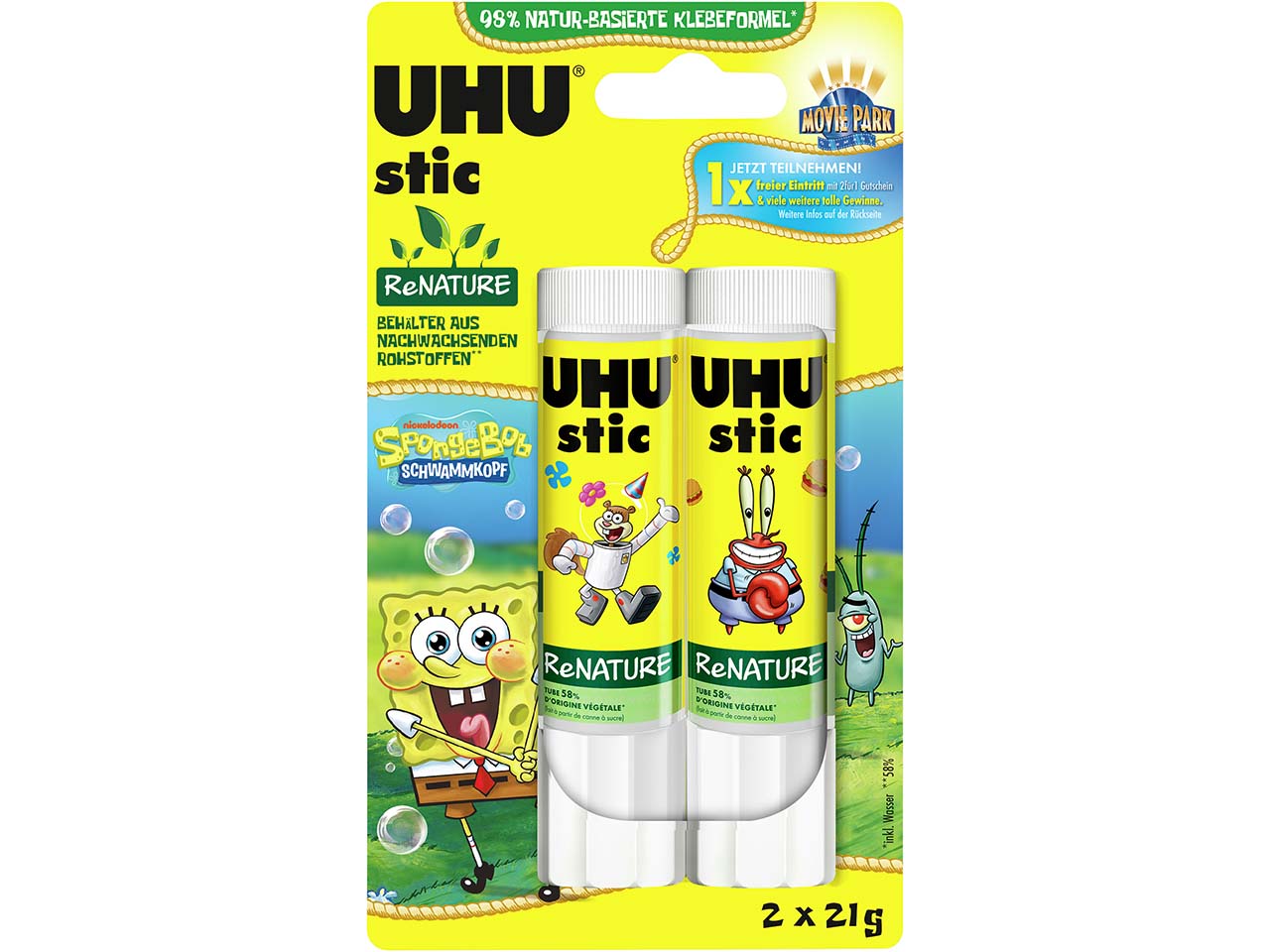 UHU Klebestift "stic ReNature" 2 x 21 g, Spongebob Edition