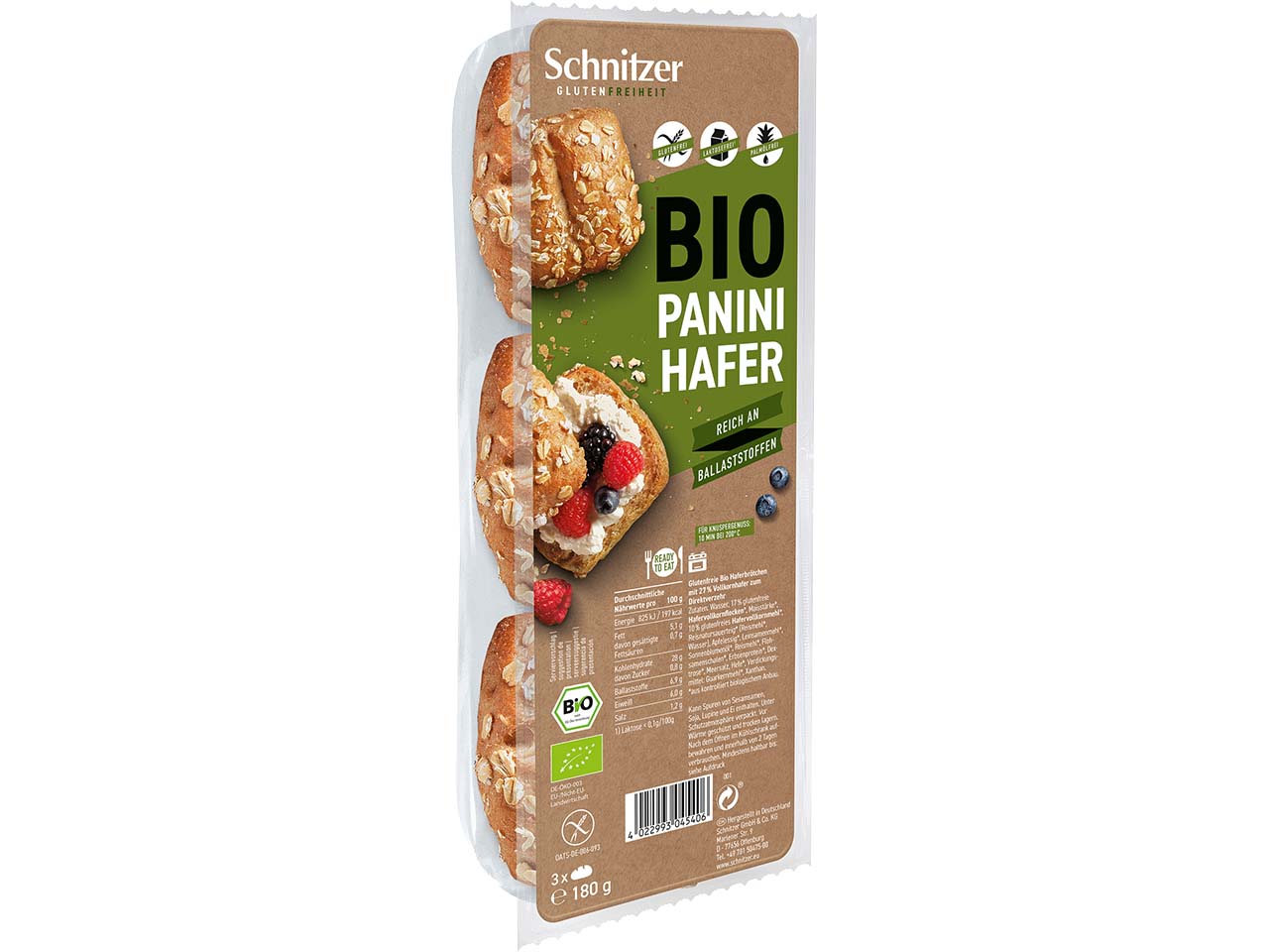 Schnitzer Bio-Brötchen "Panini Hafer", 3er-Pack, glutenfrei, 180 g