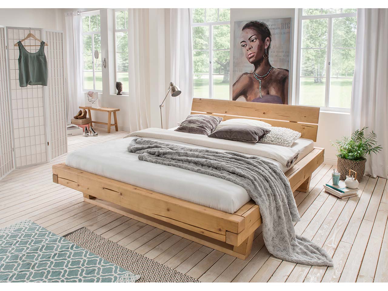 Cinall Massivholzbett 'Unika' inkl. Kopfteil, 160 x 200 x 88 cm, Fichte geölt