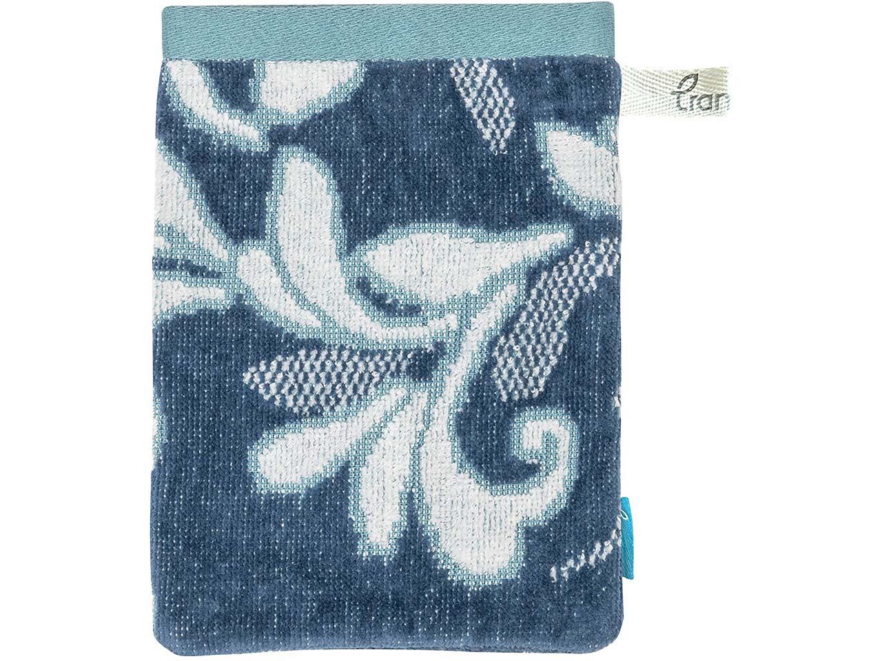 tranquillo Bio-Waschhandschuh "FLORAL" 20 x 15 cm, blue ocean