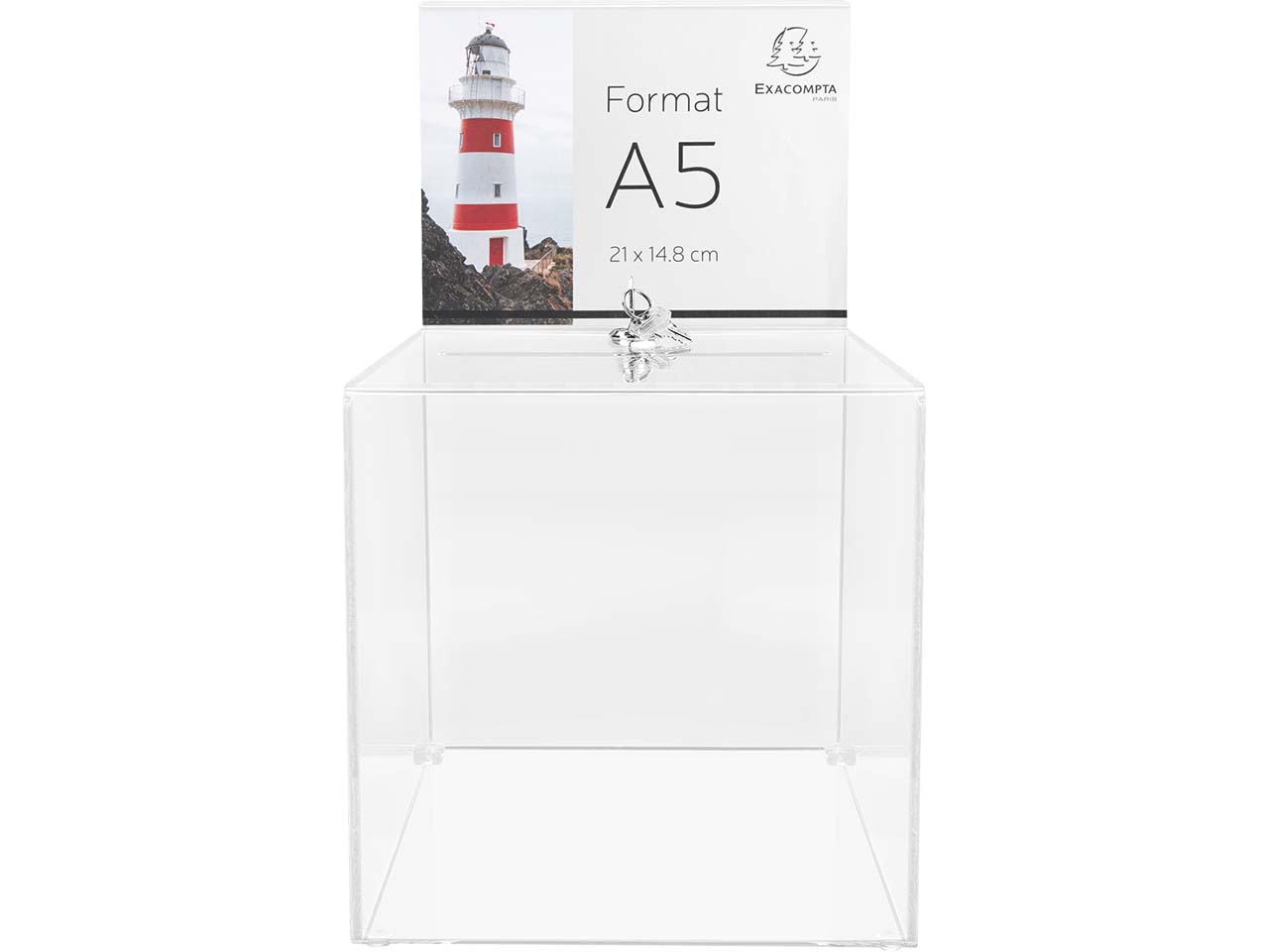 Exacompta Urne "Exacryl" abschließbar, aus PMMA, mit Aufsteller A5, 21x21x36cm