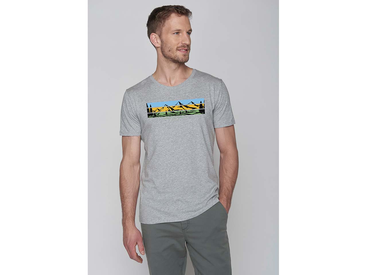 GREENBOMB Bio-Herren-T-Shirt "Discover" mit Rundhalsausschnitt, heather grey, Gr. M