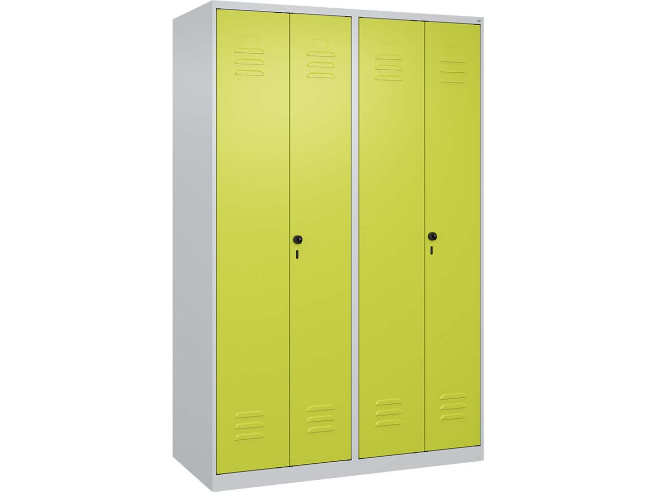 C+P Schwarz-Weiß-Spind Classic PLUS, 4 Abteile, 1850x1200x500mm, Lichtgrau/Clowngrün