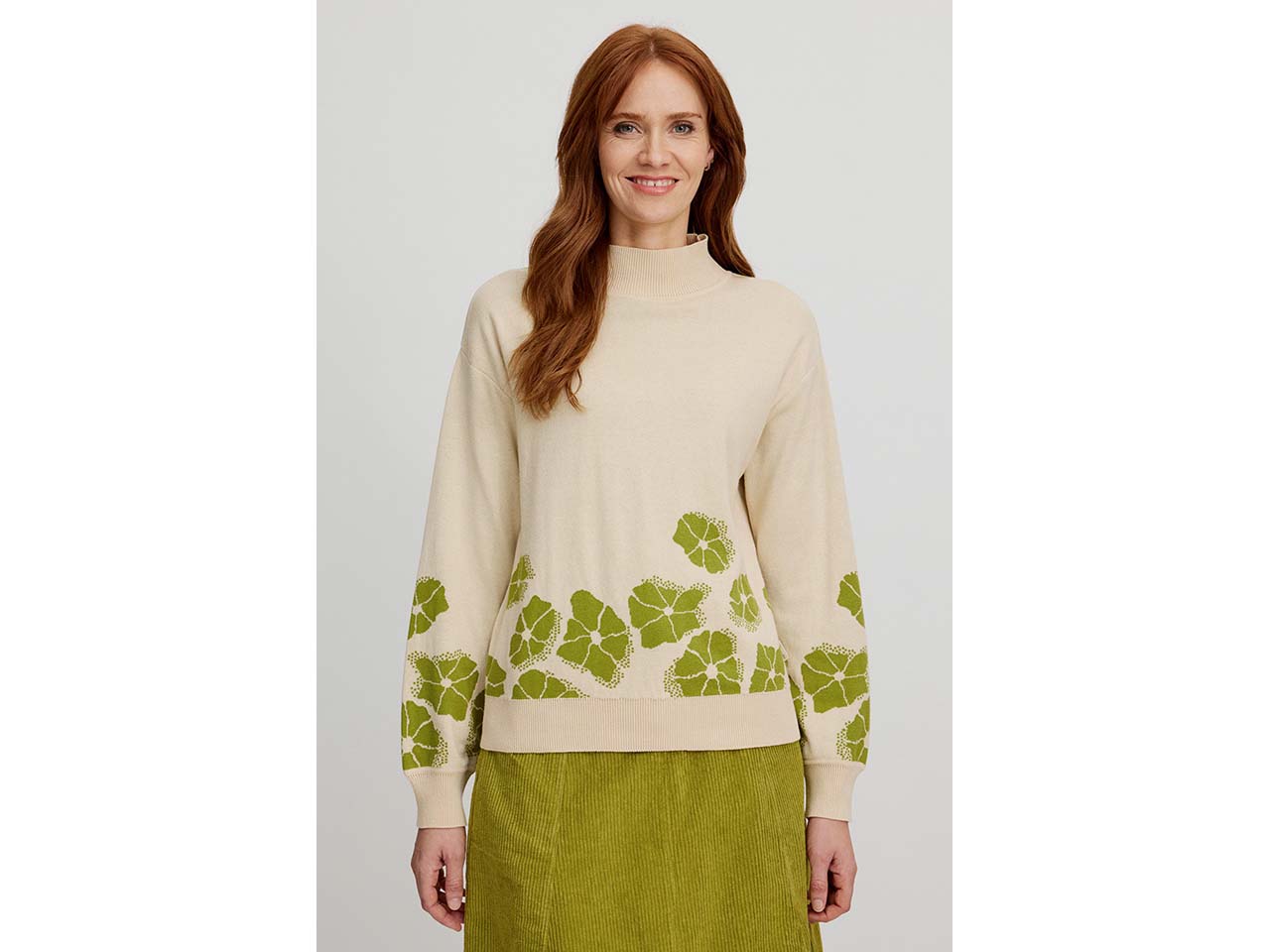 tranquillo Bio-Damen-Pullover mit dezentem Rollkragen, sand flowers, Gr. L