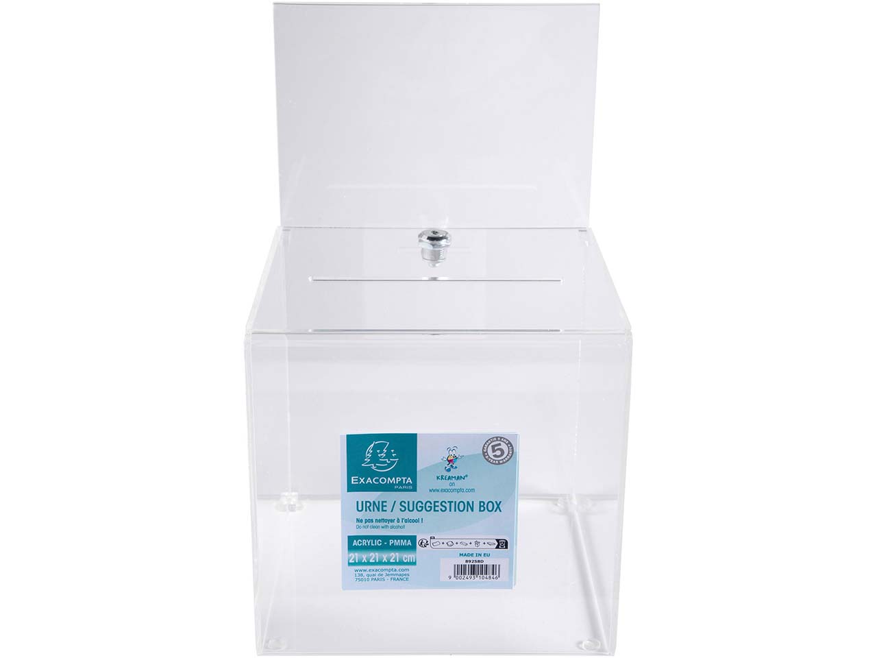 Exacompta Urne "Exacryl" abschließbar, aus PMMA, mit Aufsteller A5, 21x21x36cm Exacompta Urne "Exacryl" abschließbar, aus PMMA, mit Aufsteller A5, 21x21x36cm