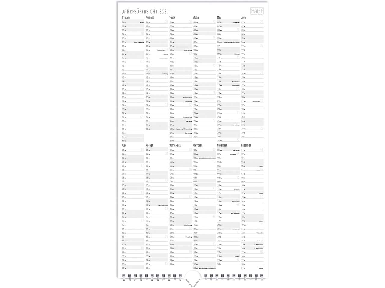 Häfft Familienplaner 2026, Wandkalender 5-spaltig, 12 Monate, Rainbow