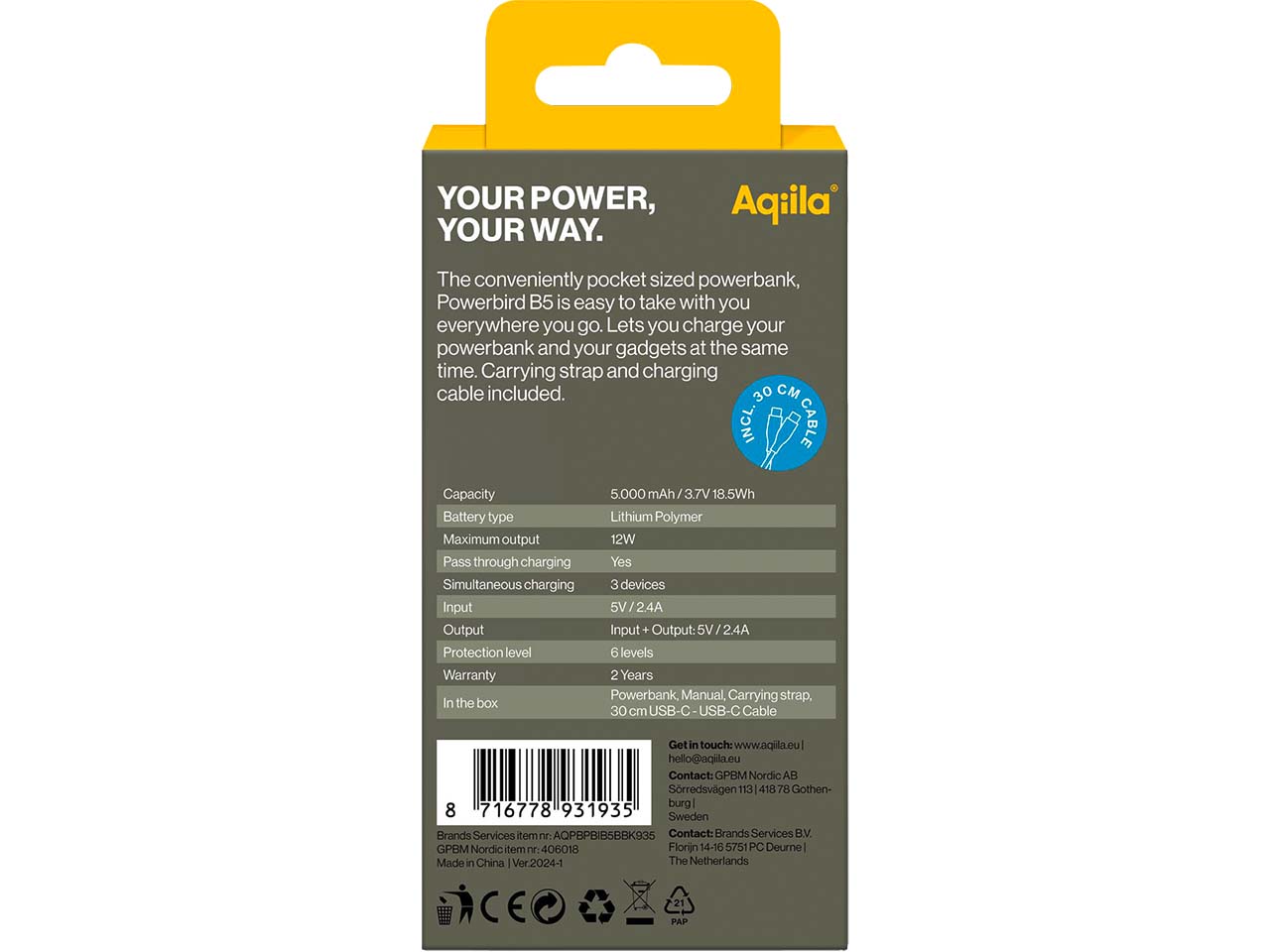 Aqiila Powerbank "Powerbird B5" 5.000 mAh, schwarz