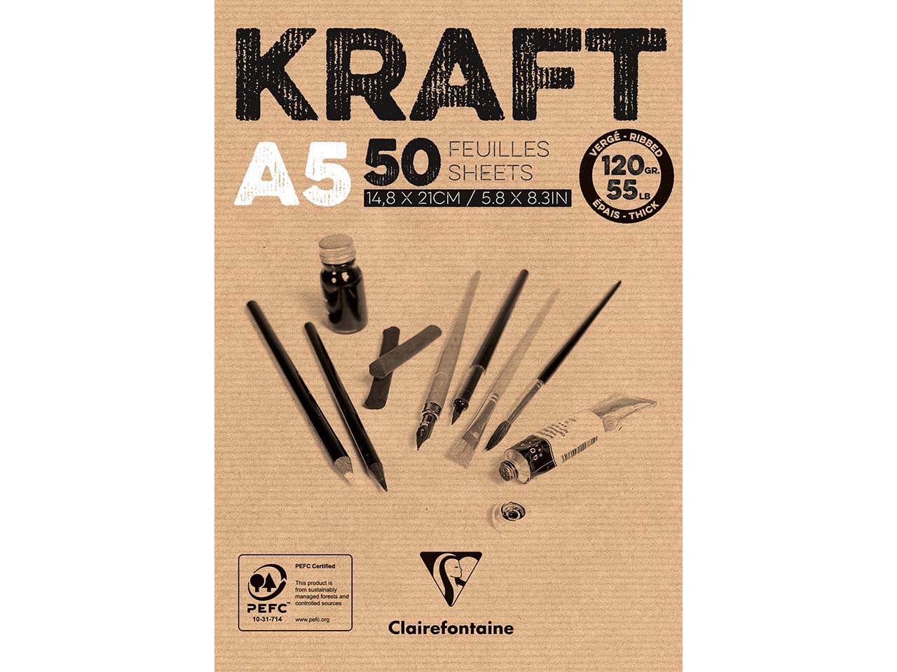 Clairfontaine Zeichenblock "KRAFT Vergé", DIN A5, 50 Blatt