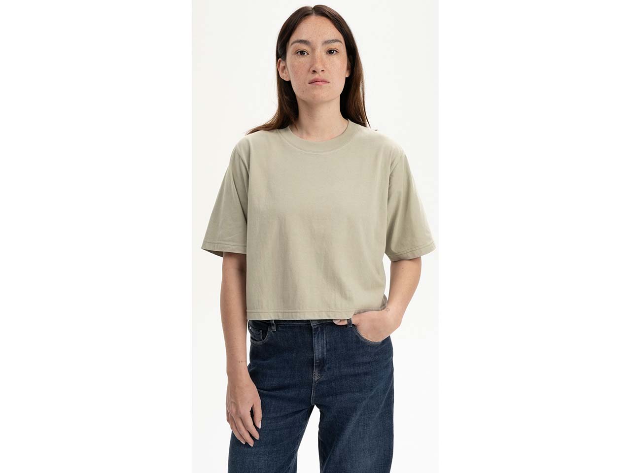 MELA Bio-Damen-T-Shirt 'DESNA' mit Rundhalsausschnitt, dusty green, Gr. S